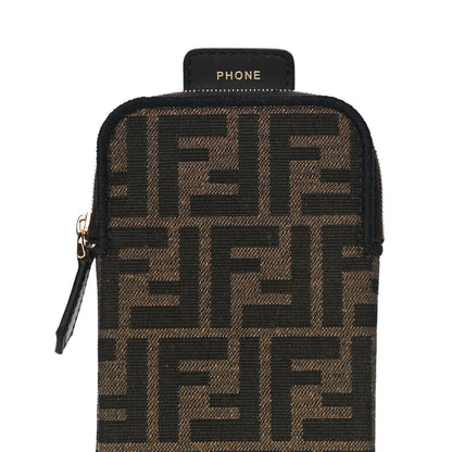 Fendi Fabric Jacquard FF 1974 Cell Pocket Strap You Case Tobacco Moro Black 10 of 12