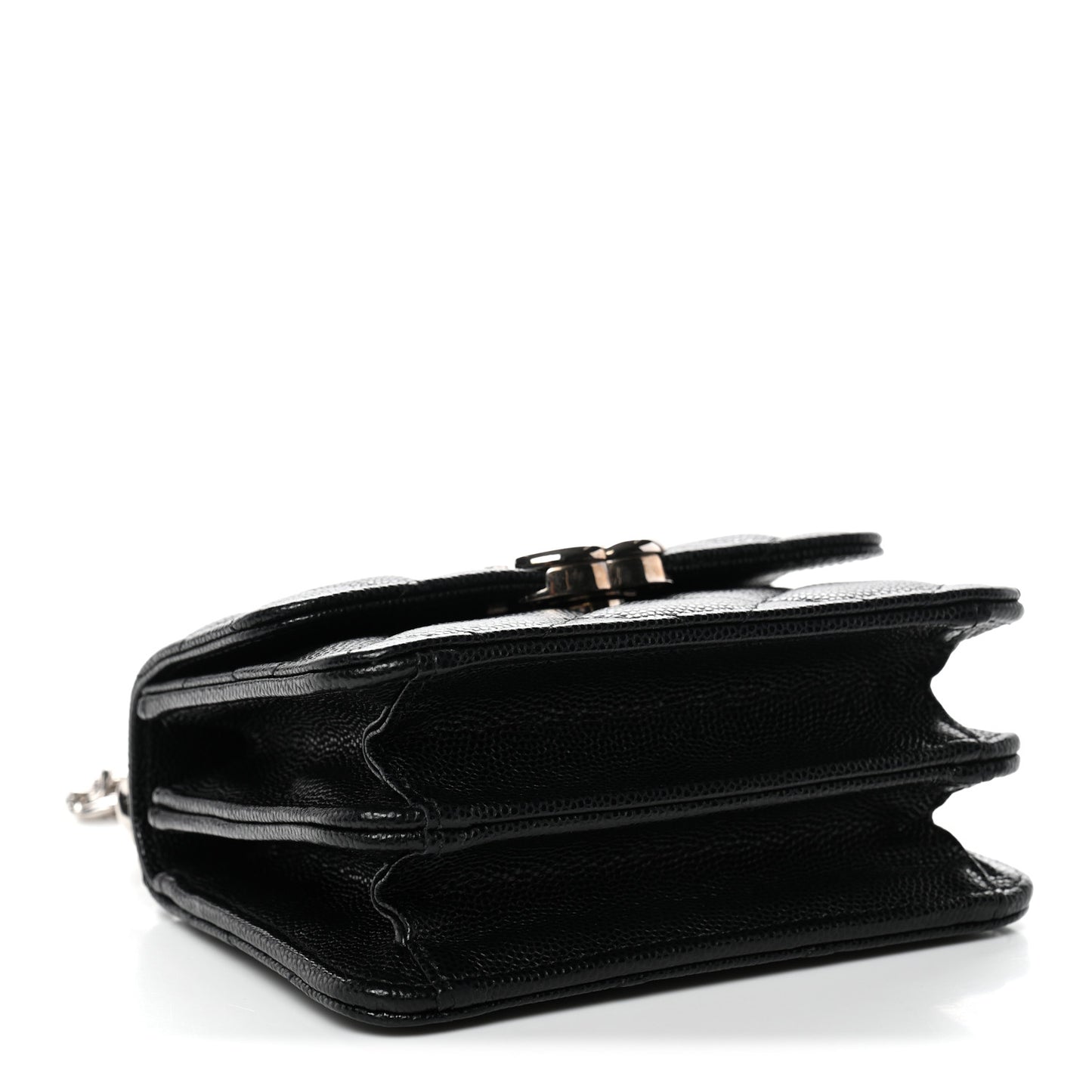 Caviar Quilted Enamel Top Handle Flap Clutch With Chain Black