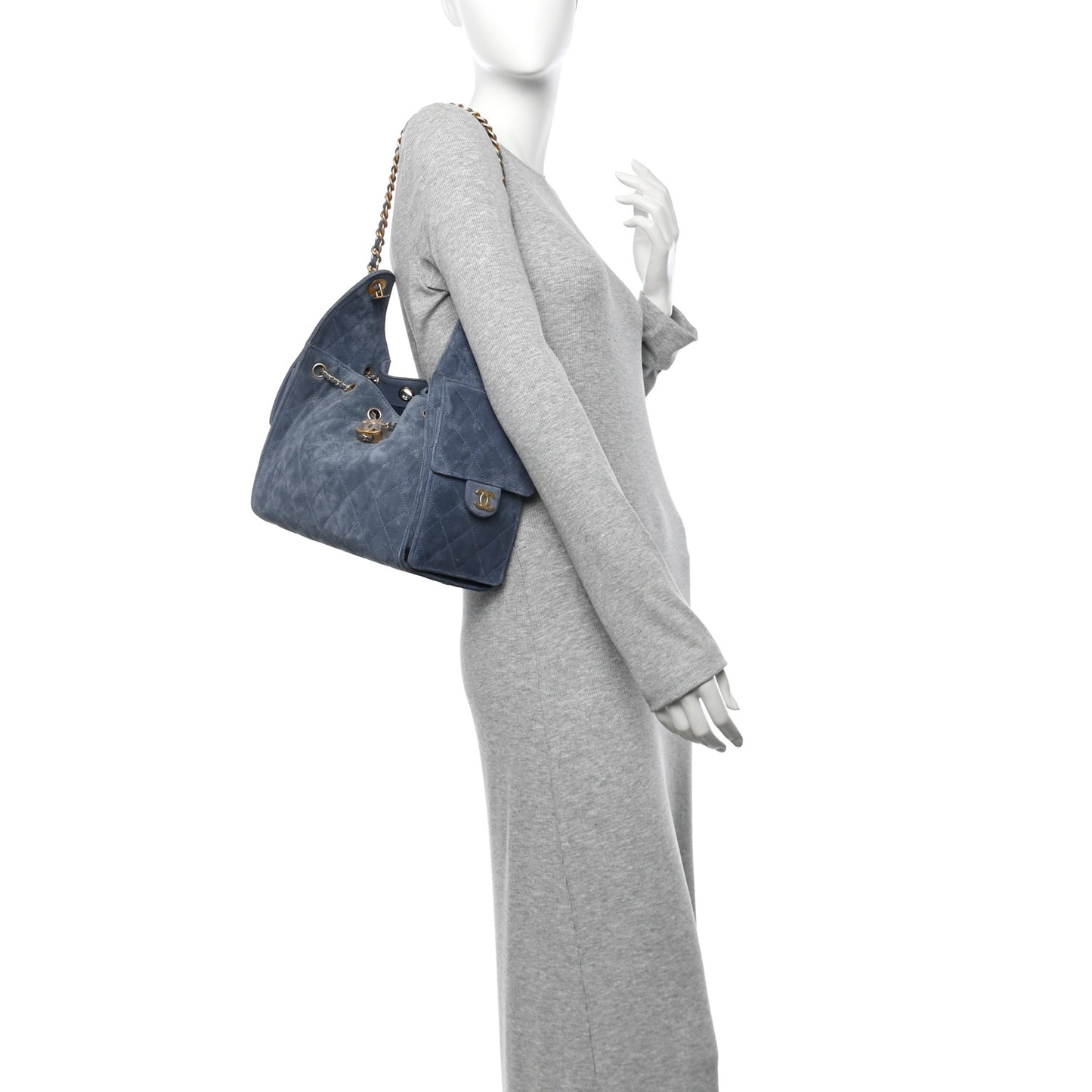 Suede Quilted Small Chanel 25 Handbag Blue