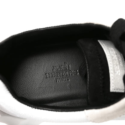 Hermes Calfskin Suede Goatskin Bouncing Sneakers 37.5 White Black 7 of 8