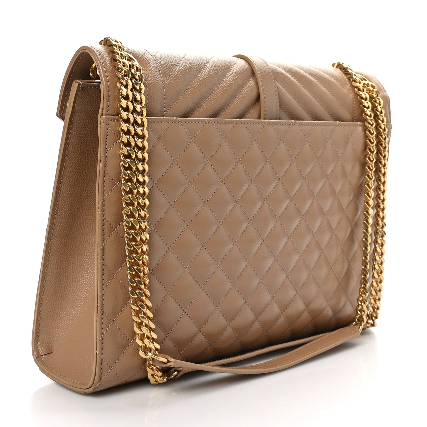 Grain De Poudre Mixed Matelasse Large Triquilt Monogram Satchel Dark Beige