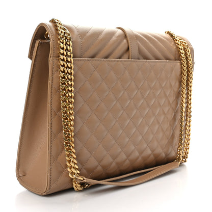 Saint Laurent Grain De Poudre Mixed Matelasse Large Triquilt Monogram Satchel Dark Beige 3 of 10