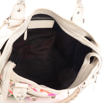 Balenciaga Agneau Canvas Floral Giant 21 Silver Hardware City White 5 of 12