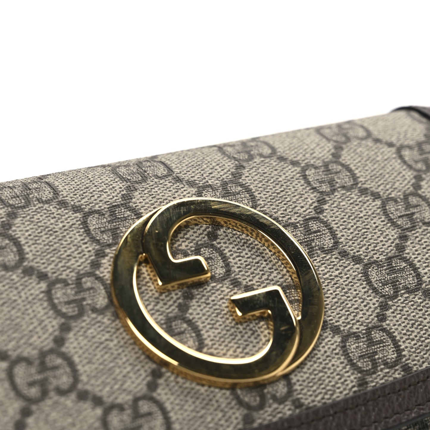 GG Supreme Monogram Textured Dollar Calfskin Blondie Continental Chain Wallet Beige Ebony New Acero