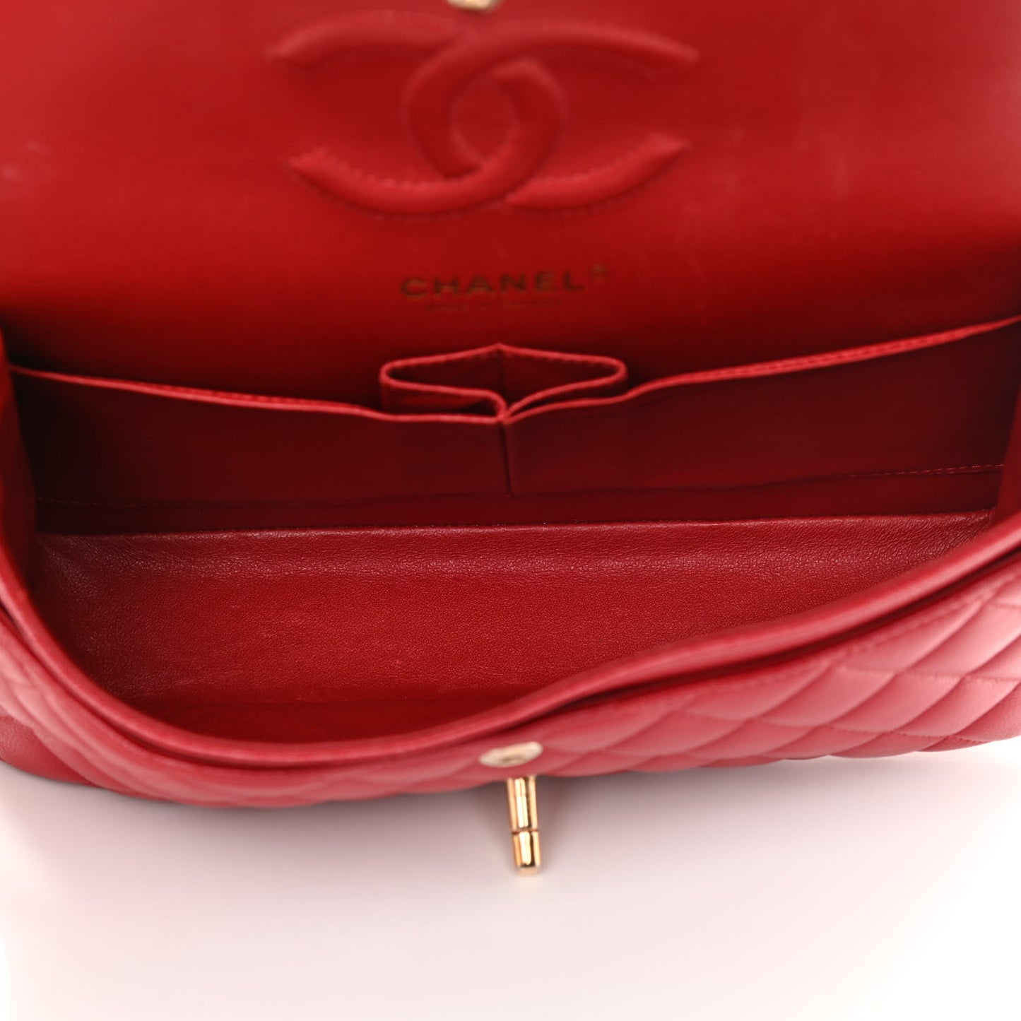 Caviar Quilted Medium Double Flap Red