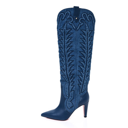 Christian Louboutin Nappa Denim Santia Botta 85 Tall Boots 39 Blue 1 of 8