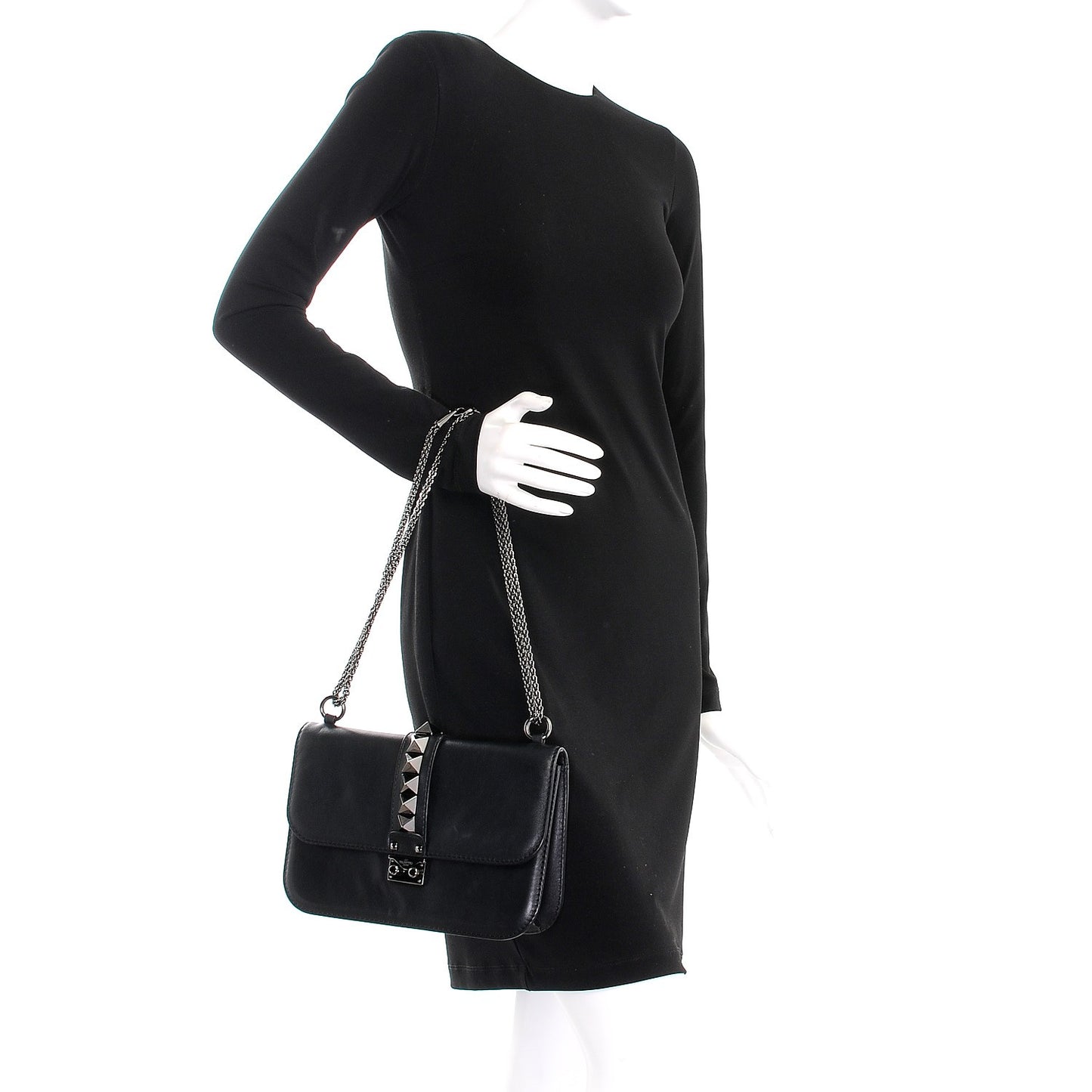 Vitello Medium Glam Lock Rockstud Flap Black
