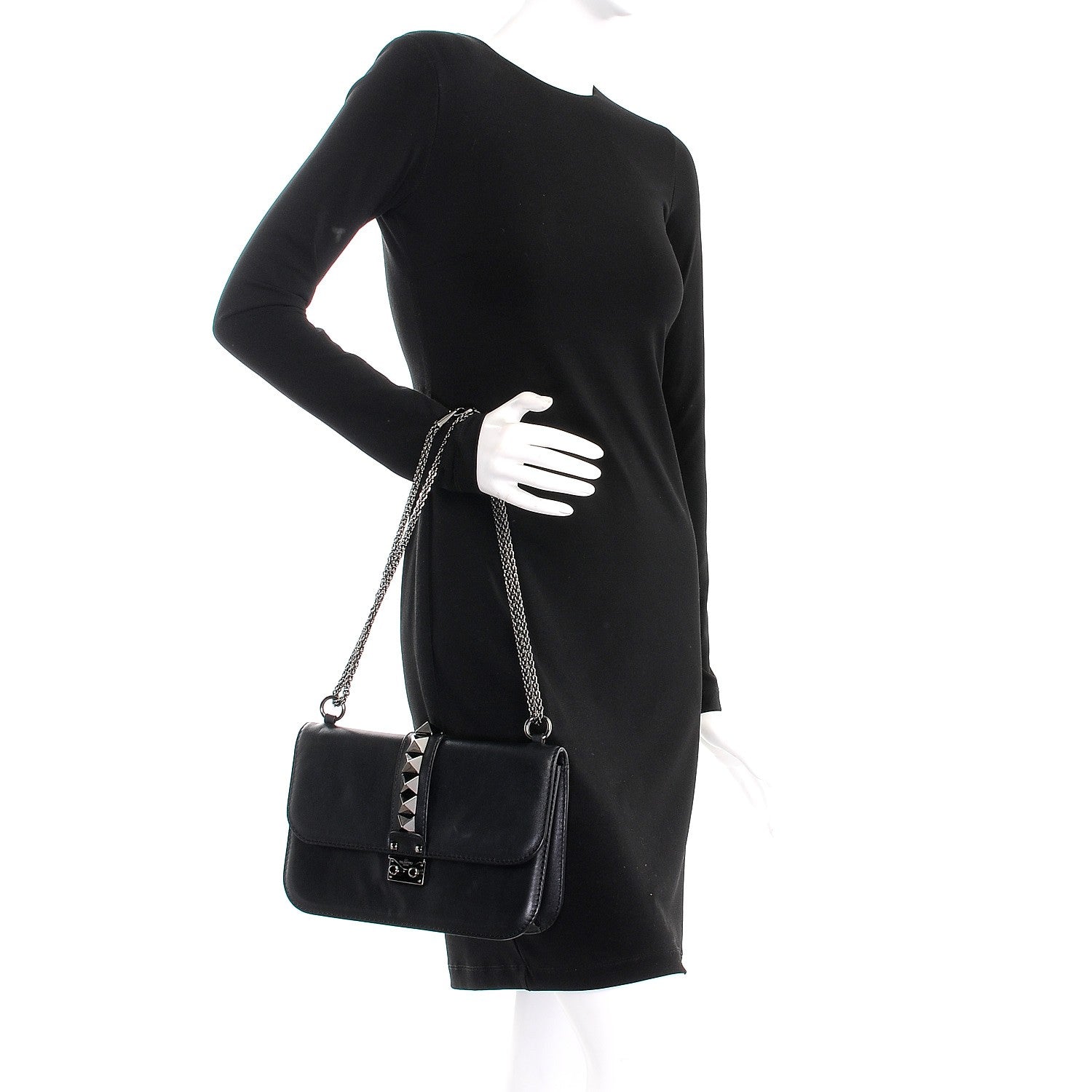 Valentino Garavani Vitello Medium Glam Lock Rockstud Flap Black 3 of 9