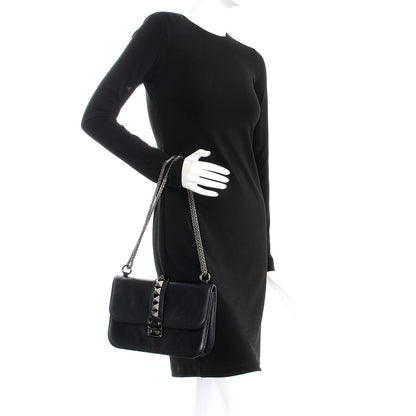 Valentino Garavani Vitello Medium Glam Lock Rockstud Flap Black 3 of 9