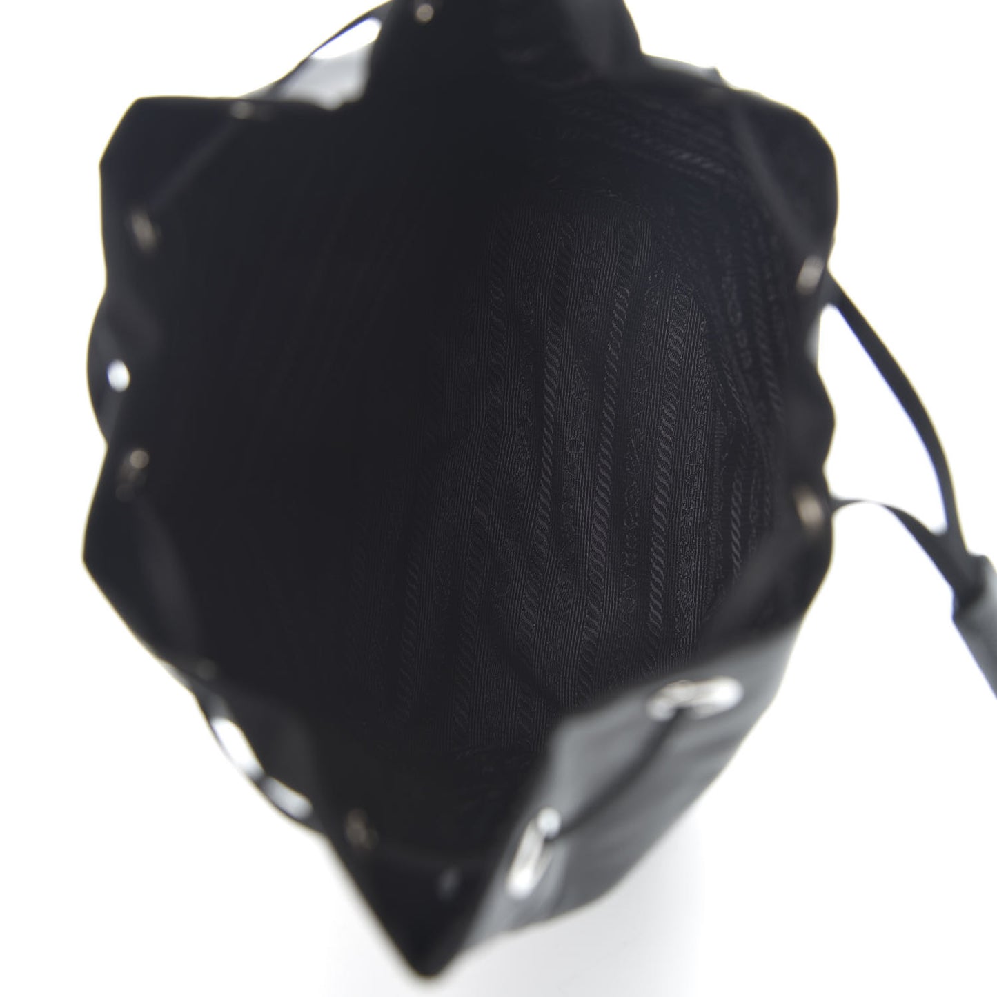 Saffiano Tessuto Nylon Vela Lettering Bucket Wristlet Black