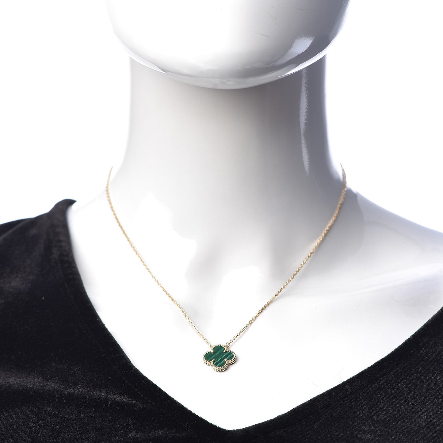 18K Yellow Gold Malachite Vintage Alhambra Pendant Necklace