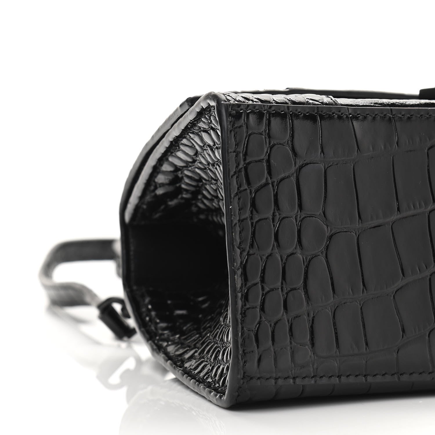 Balenciaga Shiny Calfskin Monochrome Crocodile Embossed Small Hourglass Top Handle Bag Black 9 of 10