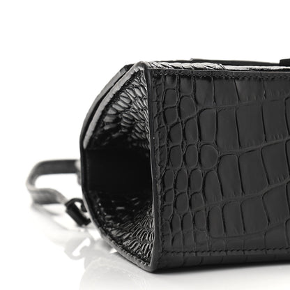 Balenciaga Shiny Calfskin Monochrome Crocodile Embossed Small Hourglass Top Handle Bag Black 9 of 10