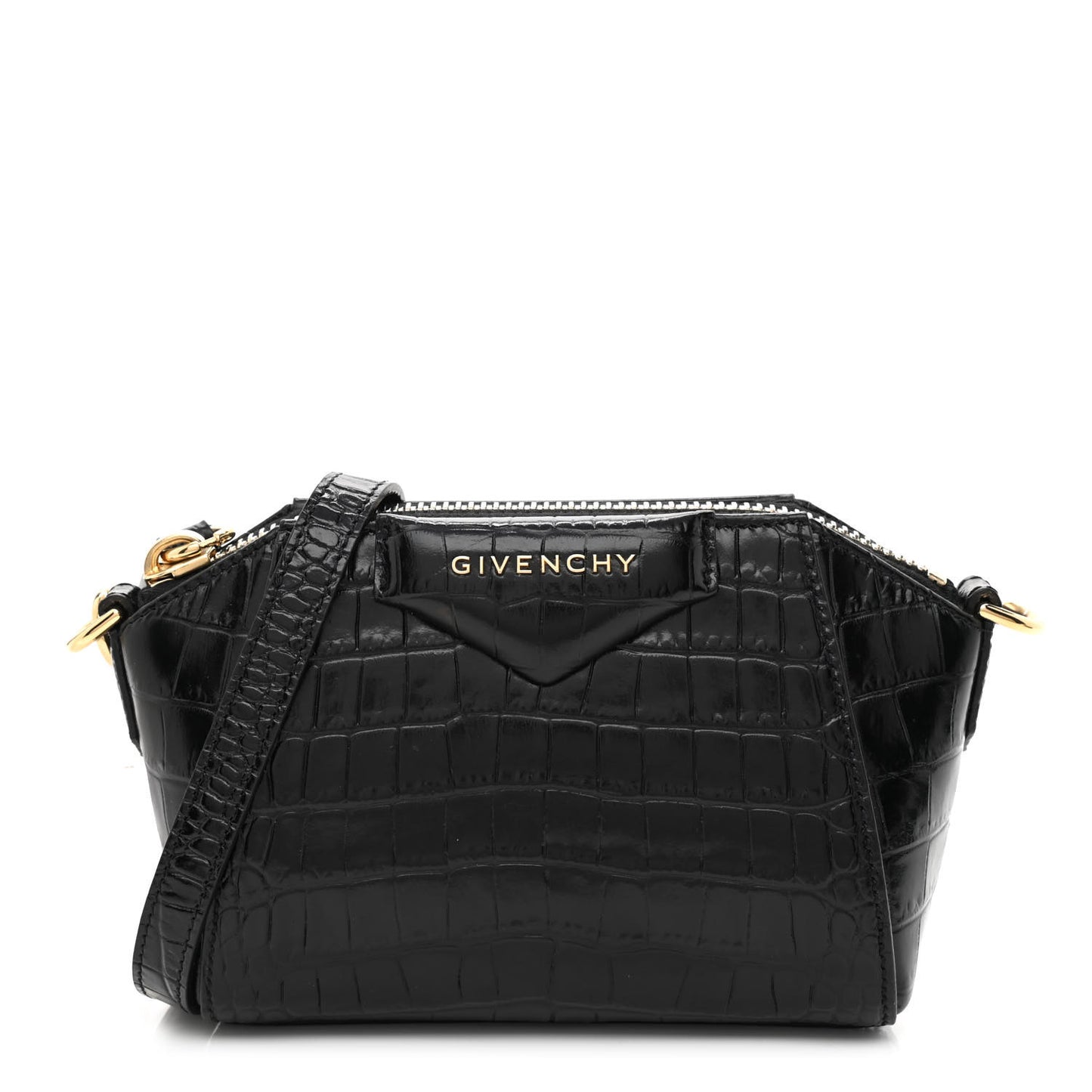 Calfskin Crocodile Embossed Nano Antigona Black