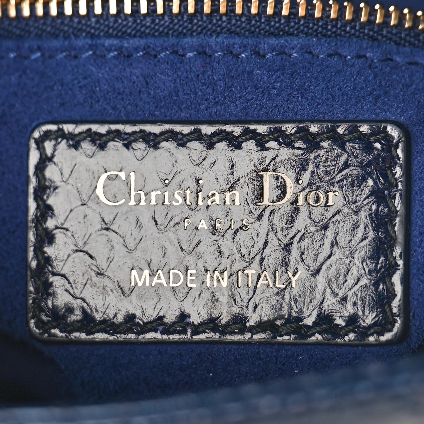 Metallic Snakeskin Mini Lady Dior Dark Blue