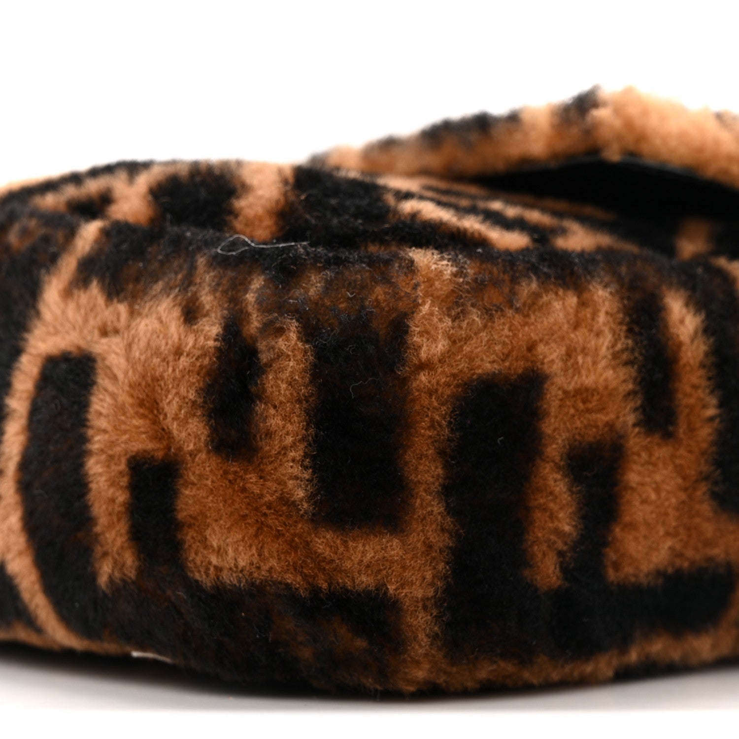 Fendi Shearling Vitello Dolce Macro FF 1974 Baguette Tobacco Black