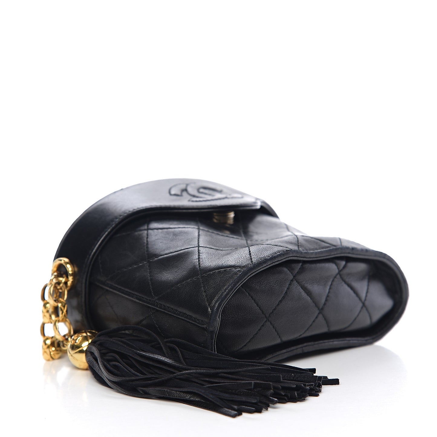 Lambskin Quilted Tassel Shoulder Bag Black