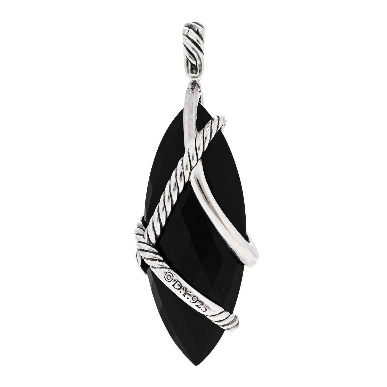 David Yurman Sterling Silver Black Onyx Diamond 16mm Cable Wrap Enhancer Pendant 3 of 4