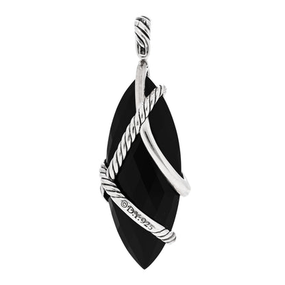 David Yurman Sterling Silver Black Onyx Diamond 16mm Cable Wrap Enhancer Pendant 3 of 4