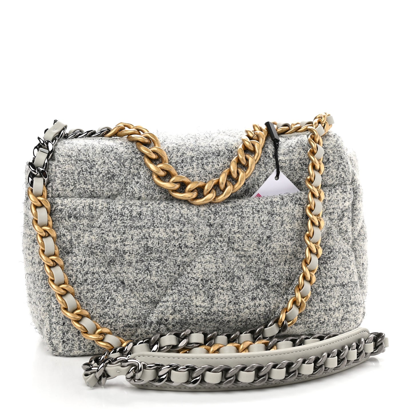 Tweed Quilted Medium Chanel 19 Flap Grey Ecru