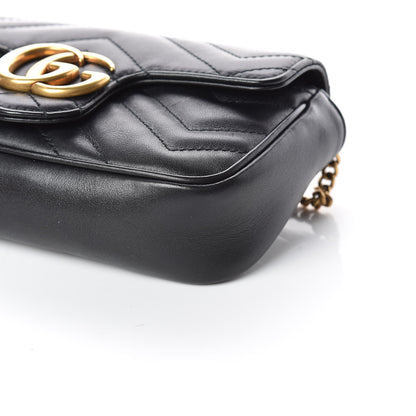 Gucci Calfskin Matelasse Super Mini GG Marmont Shoulder Bag Black 6 of 9