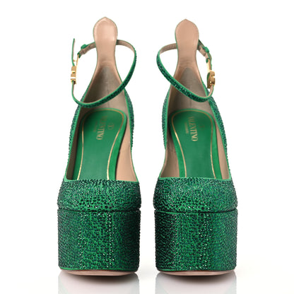 Valentino Garavani Crystal Suede Tan-Go 55/155mm Platform Pumps 37 Emerald 2 of 10