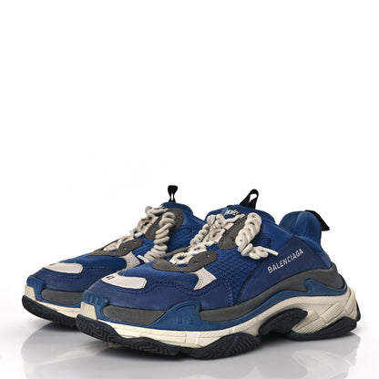 Balenciaga Mesh Nubuck Mens Triple S Sneakers 41 Navy Gris 3 of 7