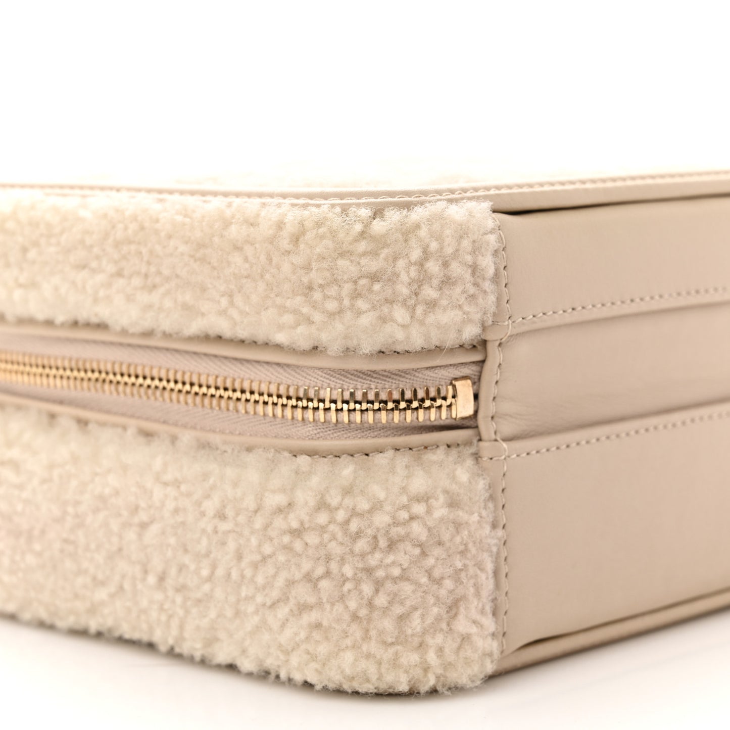 Shearling Lambskin Quilted Small CC Filigree Vanity Case Beige
