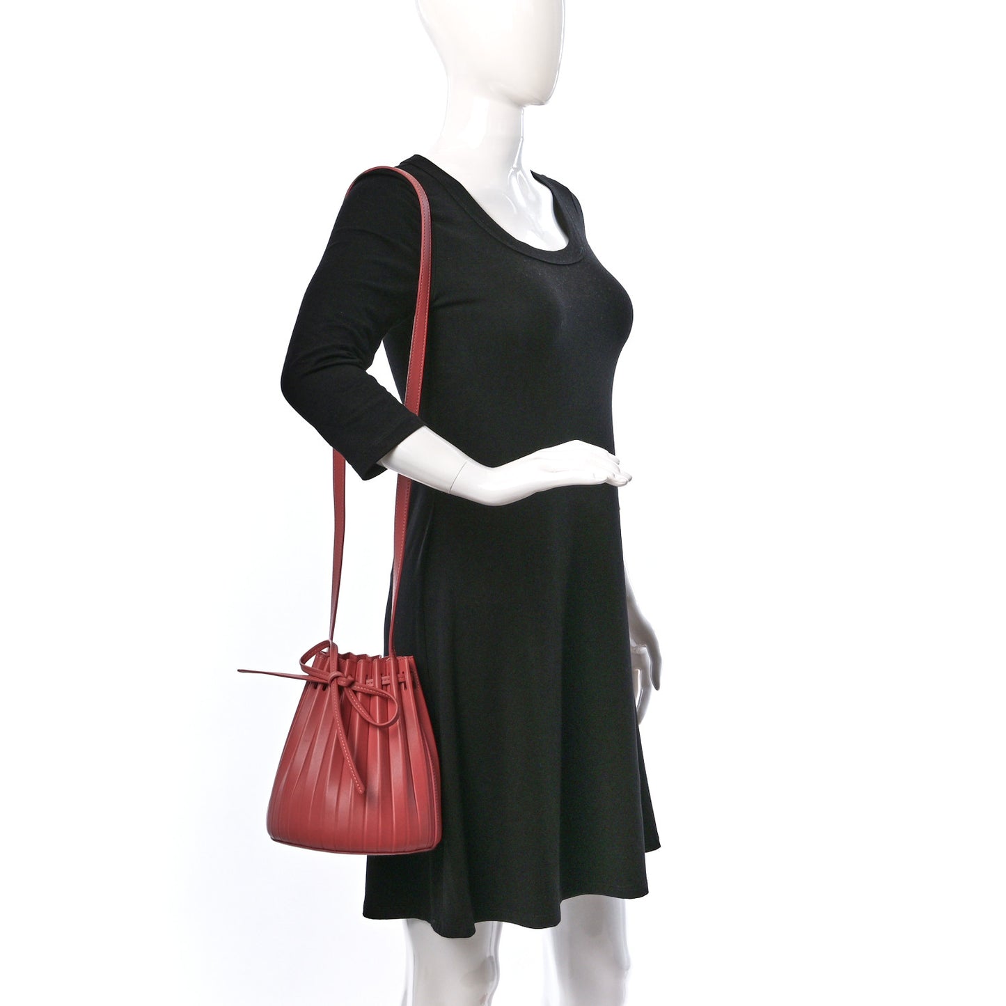 Vegetable Tanned Calfskin Pleated Mini Bucket Bag Blush