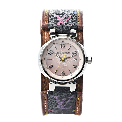 Louis Vuitton Stainless Steel Monogram Multicolor Pink Mother of Pearl 28mm Tambour Murakami Quartz Watch 1 of 11