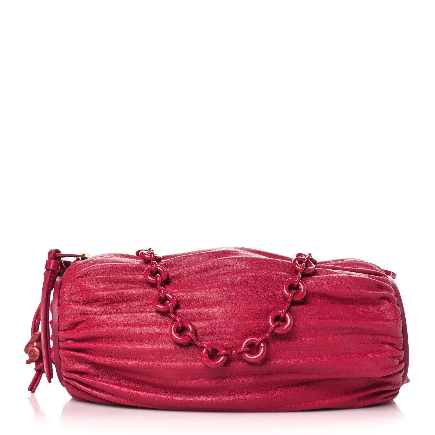 Loewe Lambskin Pleated Bracelet Pouch Chain Shoulder Bag Ruby Red Glaze 1 of 8