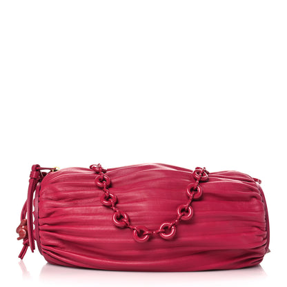 Loewe Lambskin Pleated Bracelet Pouch Chain Shoulder Bag Ruby Red Glaze 1 of 8