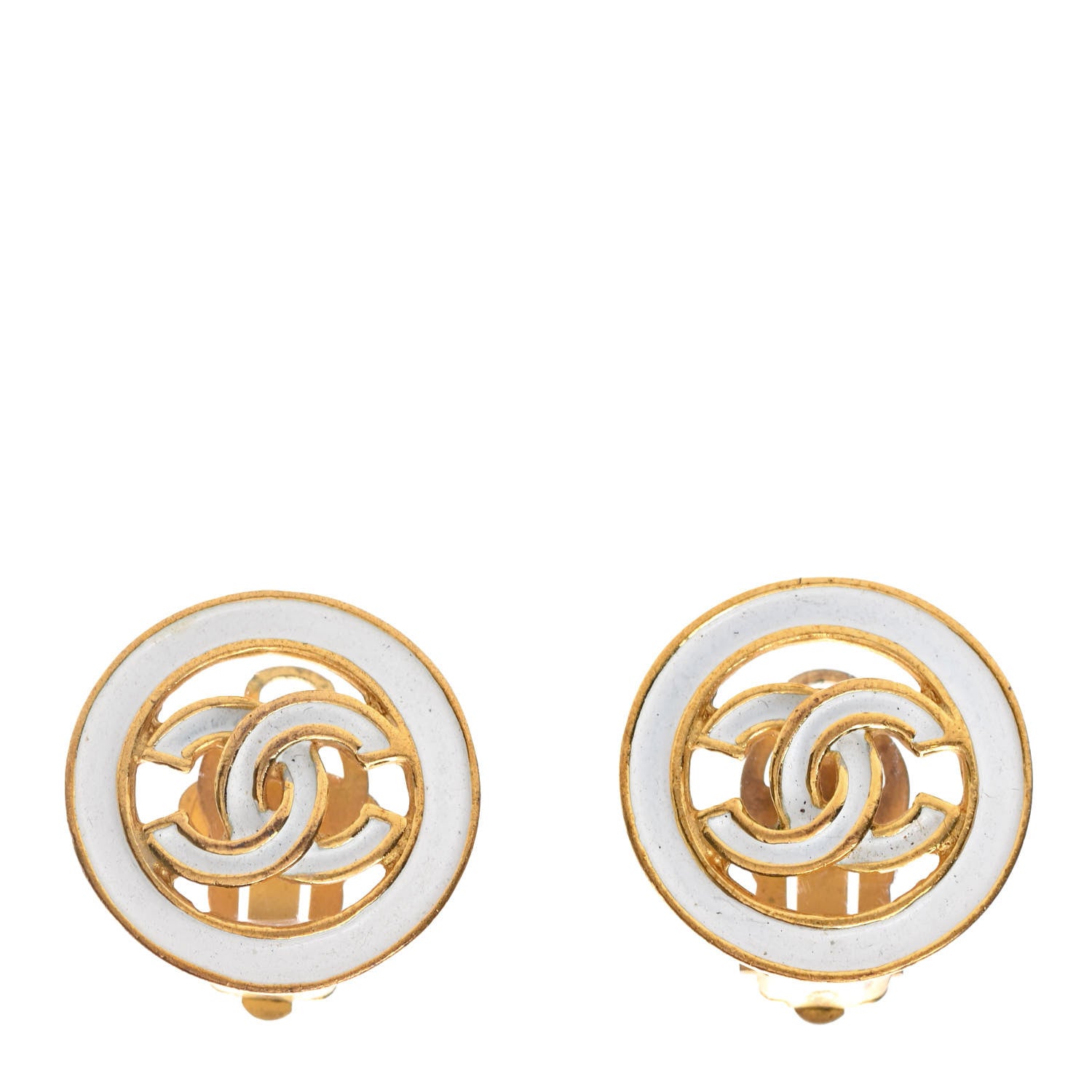 Chanel Enamel CC Clip On Earrings White Gold 1 of 4