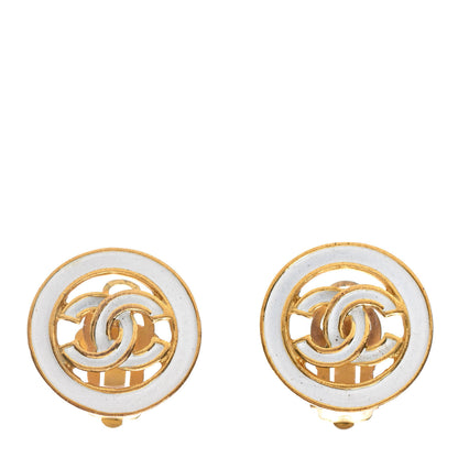 Chanel Enamel CC Clip On Earrings White Gold 1 of 4