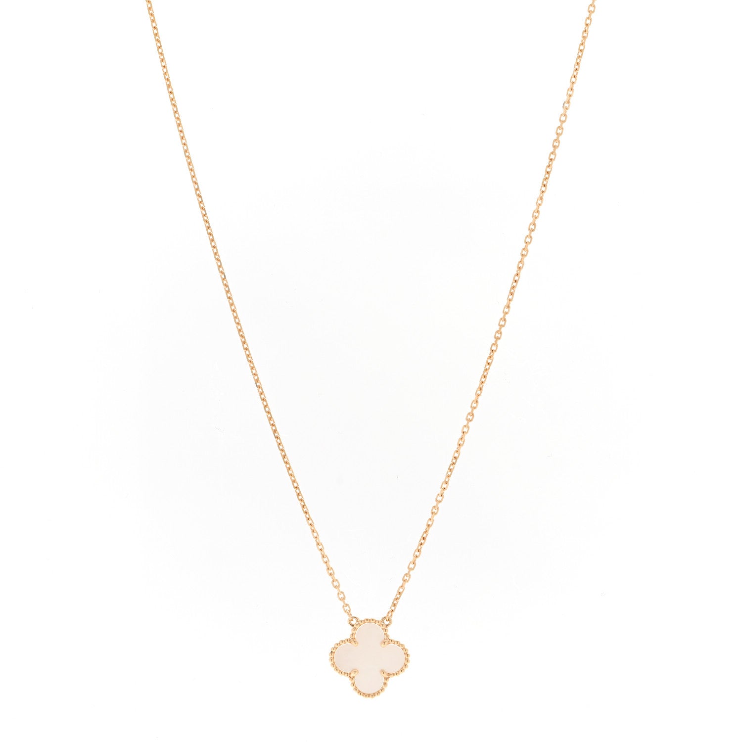 Van Cleef & Arpels 18K Yellow Gold Mother of Pearl Vintage Alhambra Pendant Necklace 1 of 6