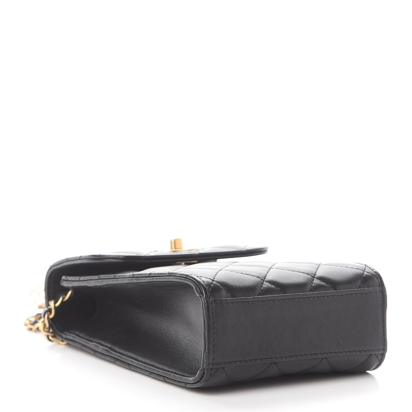 Lambskin Quilted Pearl Crown Phone Holder Black