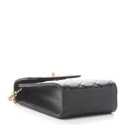 Chanel Lambskin Quilted Pearl Crown Phone Holder Black 4 of 10