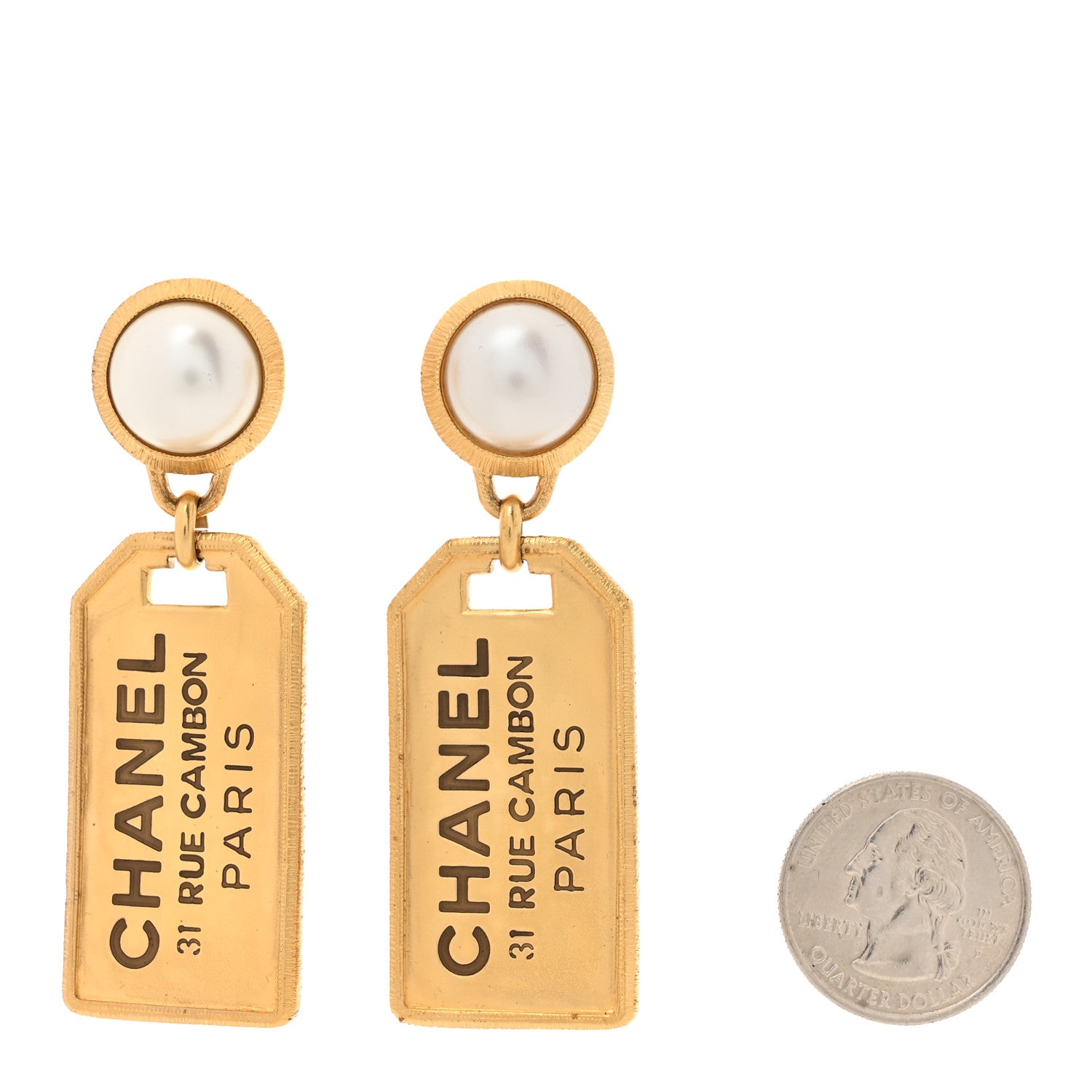 Chanel Pearl CC Tags Drop Earrings Gold 2 of 5