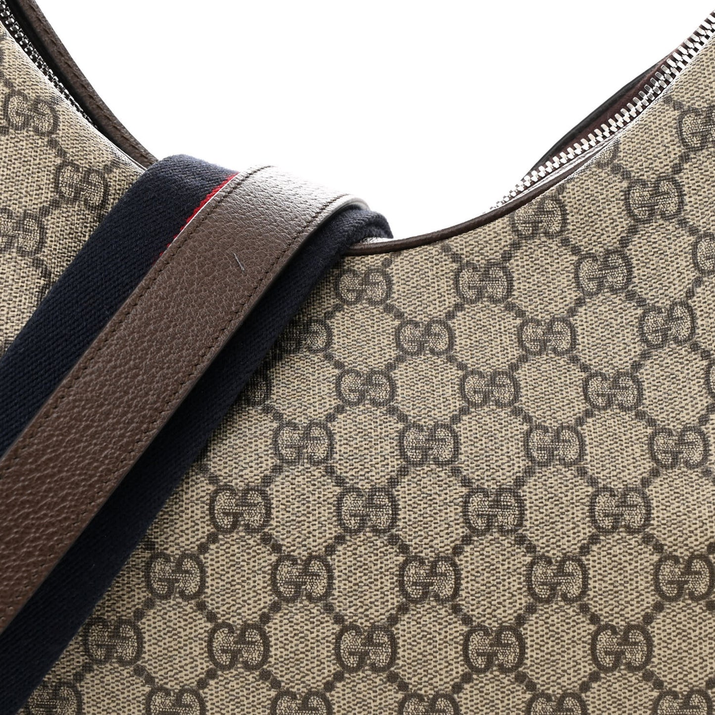 GG Supreme Monogram Textured Calfskin Web Large Attache Shoulder Bag  Beige Blue