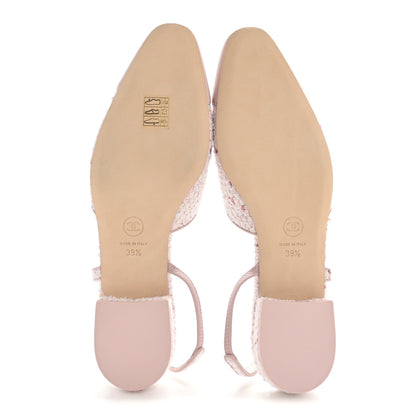 Chanel Metallic Tweed Lambskin Sequin Cap Toe Slingback Flats 39.5 Pink 6 of 9