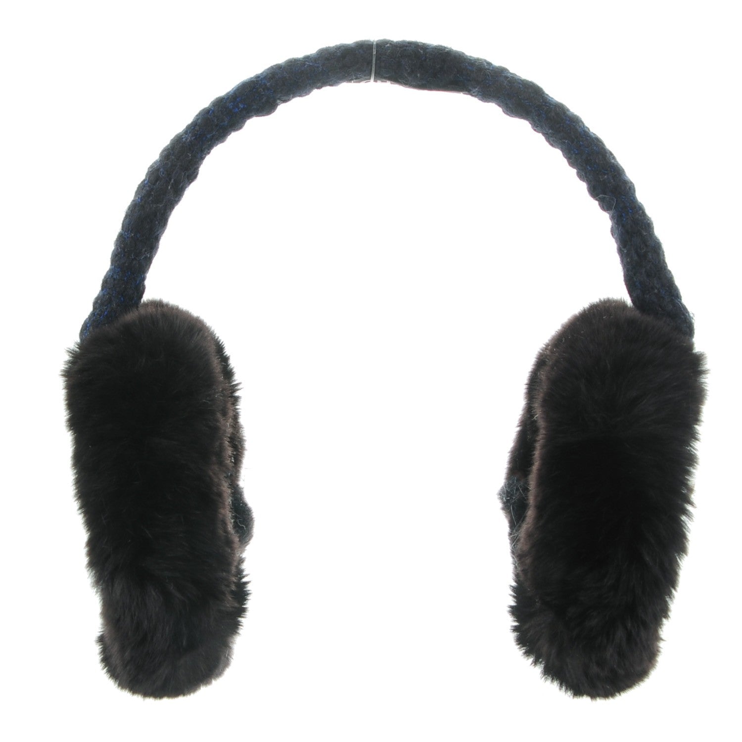 Chanel Rabbit Fur Tweed CC Earmuffs Blue Black 3 of 6