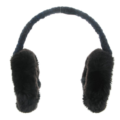 Chanel Rabbit Fur Tweed CC Earmuffs Blue Black 3 of 6