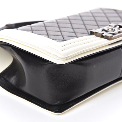 Chanel Lambskin Quilted Medium Boy Flap Black White 8 of 16
