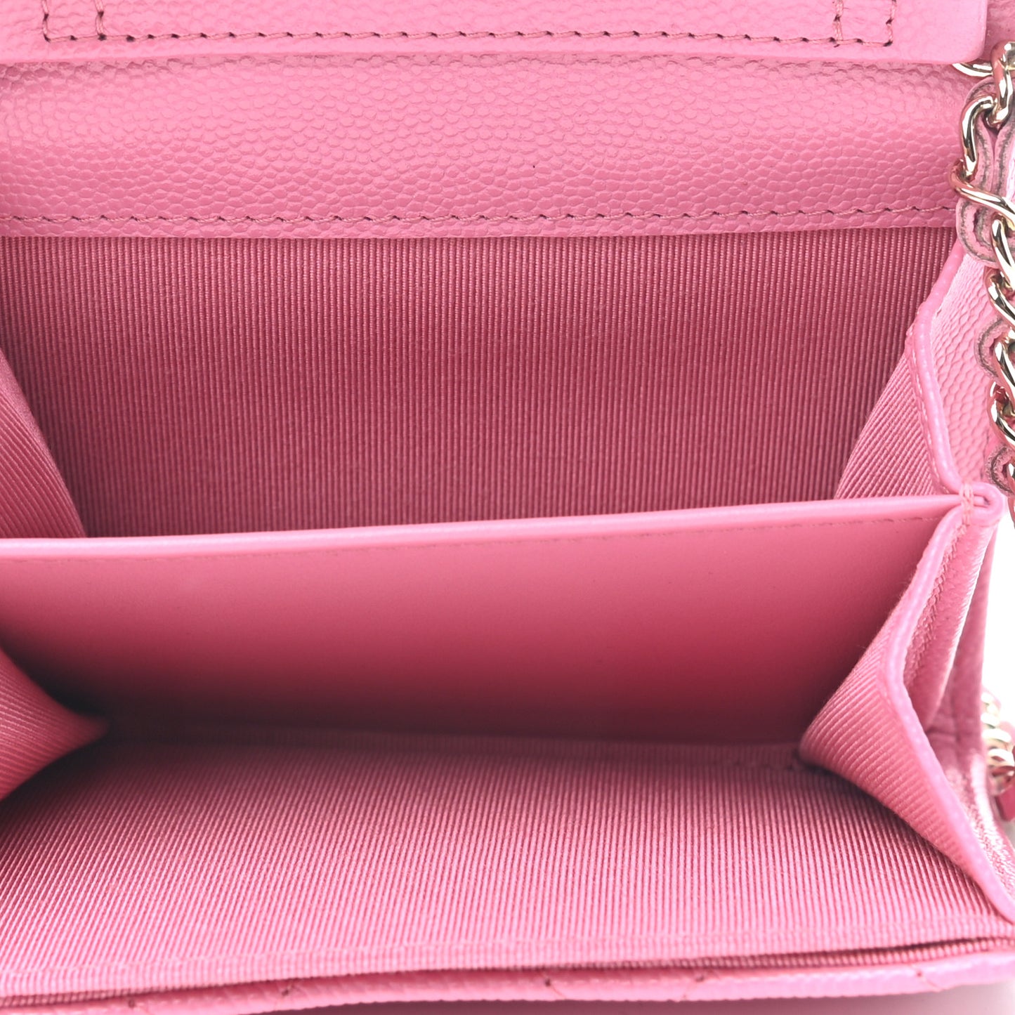 Caviar Quilted Flap Card Holder On Chain Pink