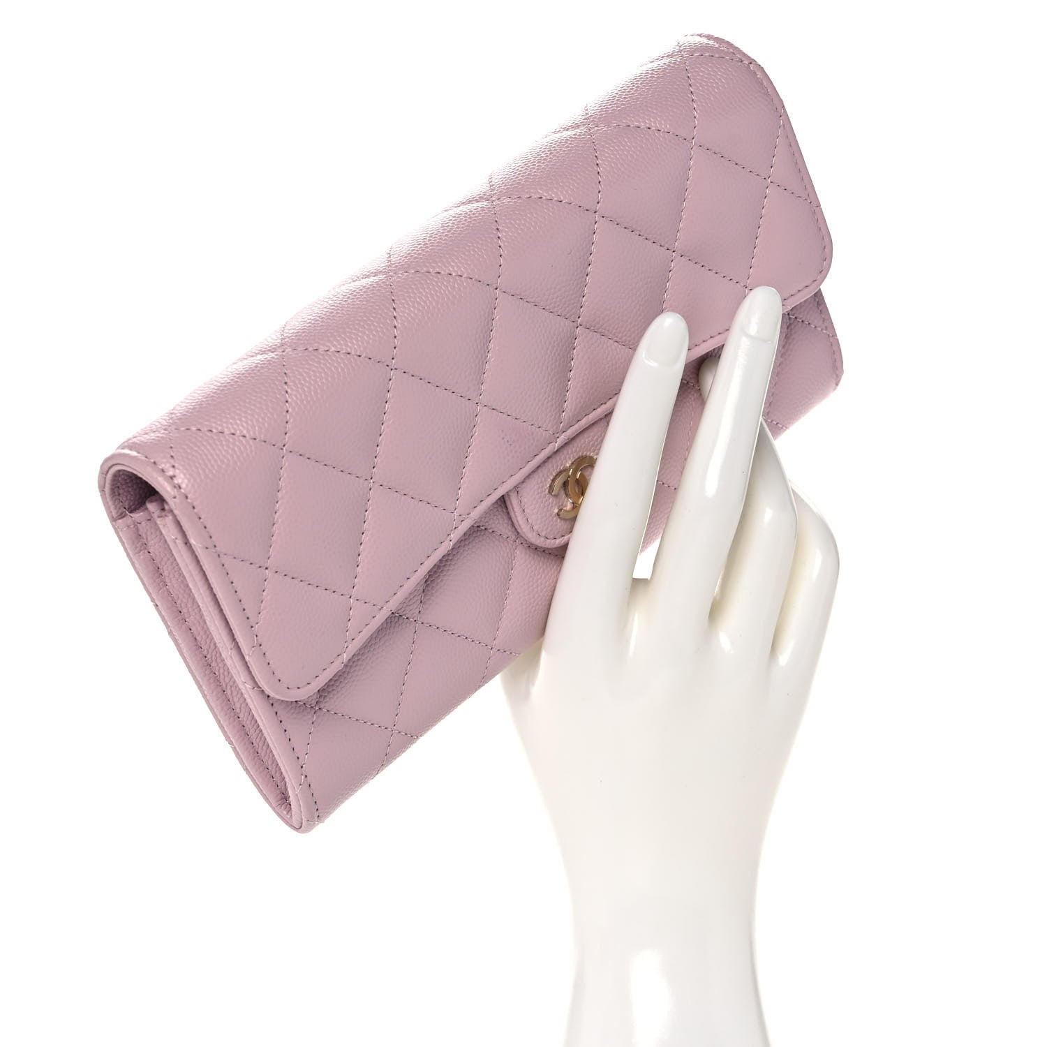 Chanel Caviar Quilted Large Gusset Flap Wallet Light Pink 2 of 10
