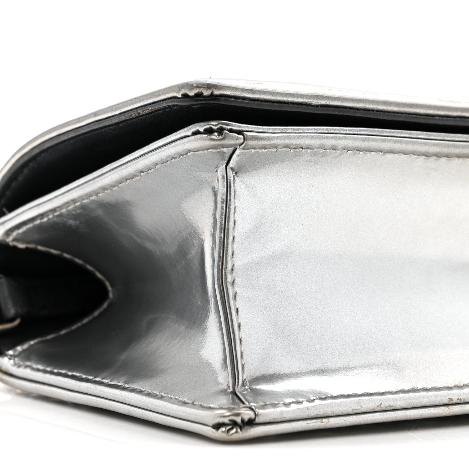 Christian Dior Metallic Patent Micro-Cannage Baby Diorama Flap Bag Silver 10 of 15