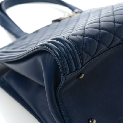 Chanel Calfskin Quilted Boy Shopping Tote Navy Blue 10 of 11