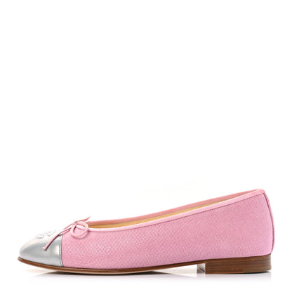 Chanel Iridescent Fabric Lambskin Cap Toe Ballerina Flats 36 Pink Light Grey 1 of 9