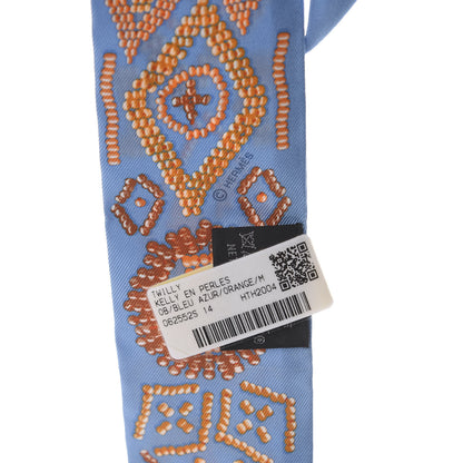Hermes Silk Kelly En Perles Twilly Bleu Azur Orange 2 of 2