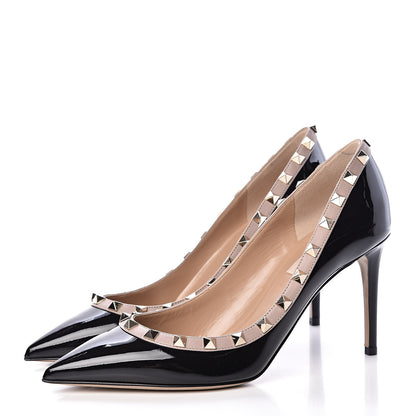 Valentino Garavani Patent Rockstud 85mm Pumps 39 Black Poudre 3 of 8